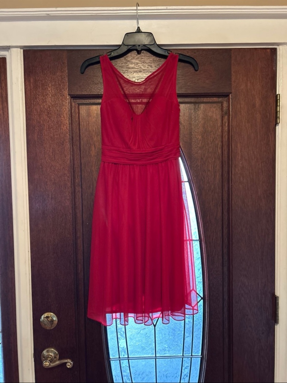 Size 2 Davids Bridal burgundy red Formal Bridesmaid Dress knee or right above